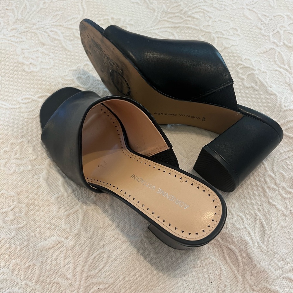 Black slip on block heel sandals Adrienne Vittadini from Nordstrom Rack